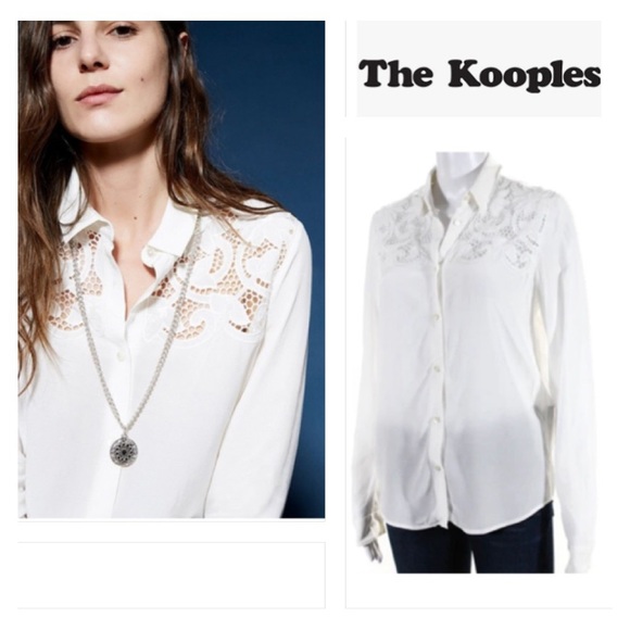 The Kooples Broderie Anglaise Button Down Shirt In White/Off White Size L - Picture 3 of 12